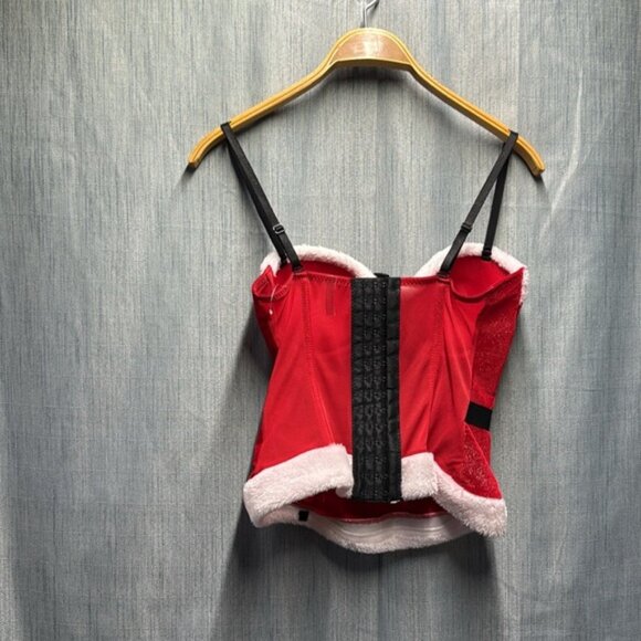 🏴 Spencer's sexy Santa Red and Black Corset with White Trim size large - Picture 4 of 6